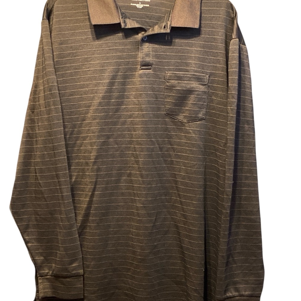 Roundtree & Yorke Brown Striped Polo Shirt - Picture 2 of 7